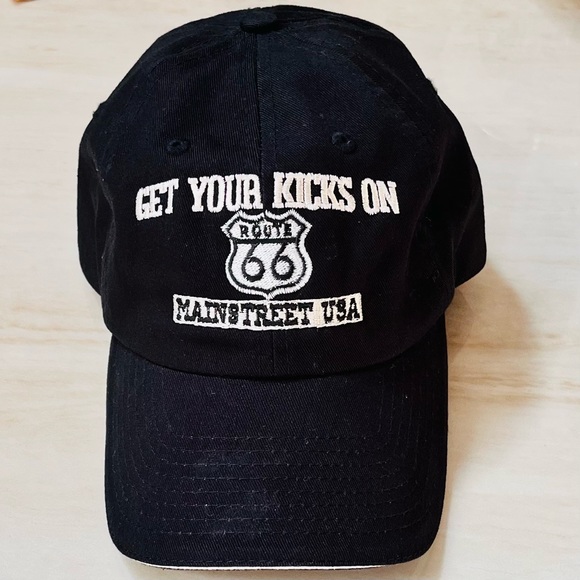 ROUTE 66 "Get Your Kicks On" Main Street USA Adjustable Baseball Cap Black - Picture 1 of 3